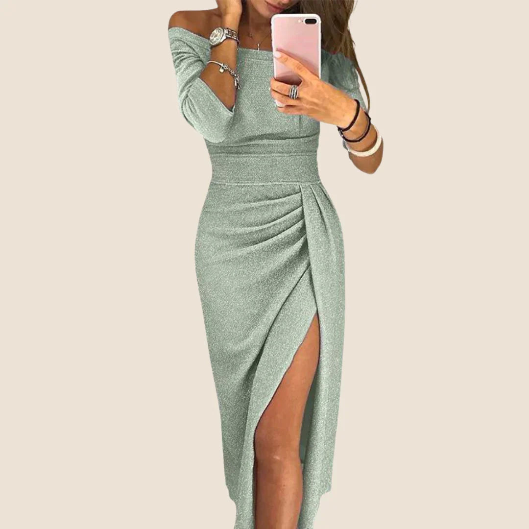 Isabeau | Elegáns áramló szabású halter maxi ruha