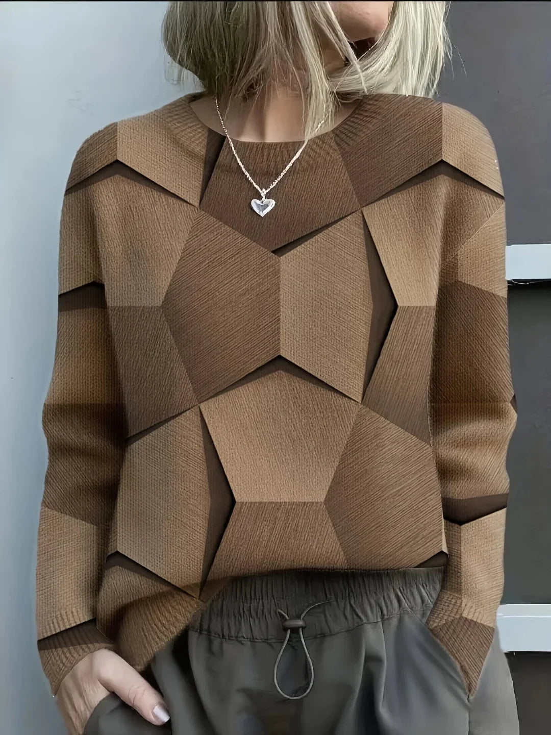 Bravina | Kötött Pulóver Geometrikus 3D Mintával