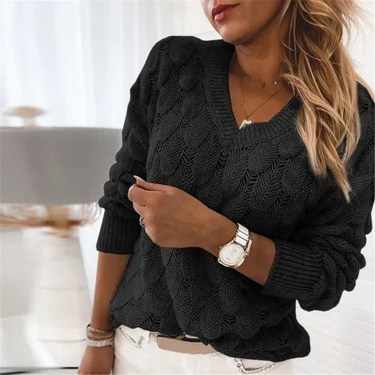 Fiorella | Elegáns Pamut V-nyakú Pulóver