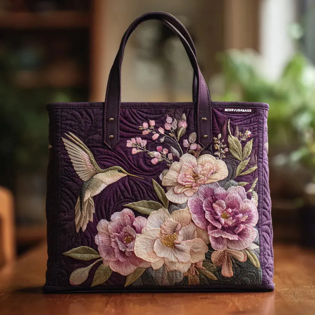 Kézműves steppelt táska – Kolibrik és orchideák mintával