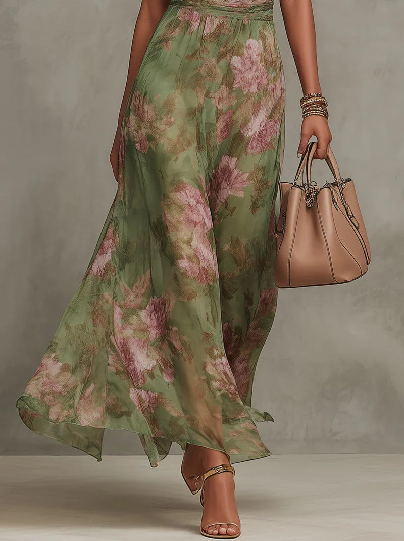 Fleur | Elegáns virágmintás halter maxi ruha