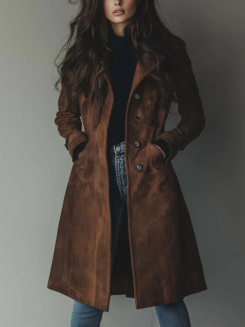 Teresa | Vintage Stílusú Zamsz Trench Kabát