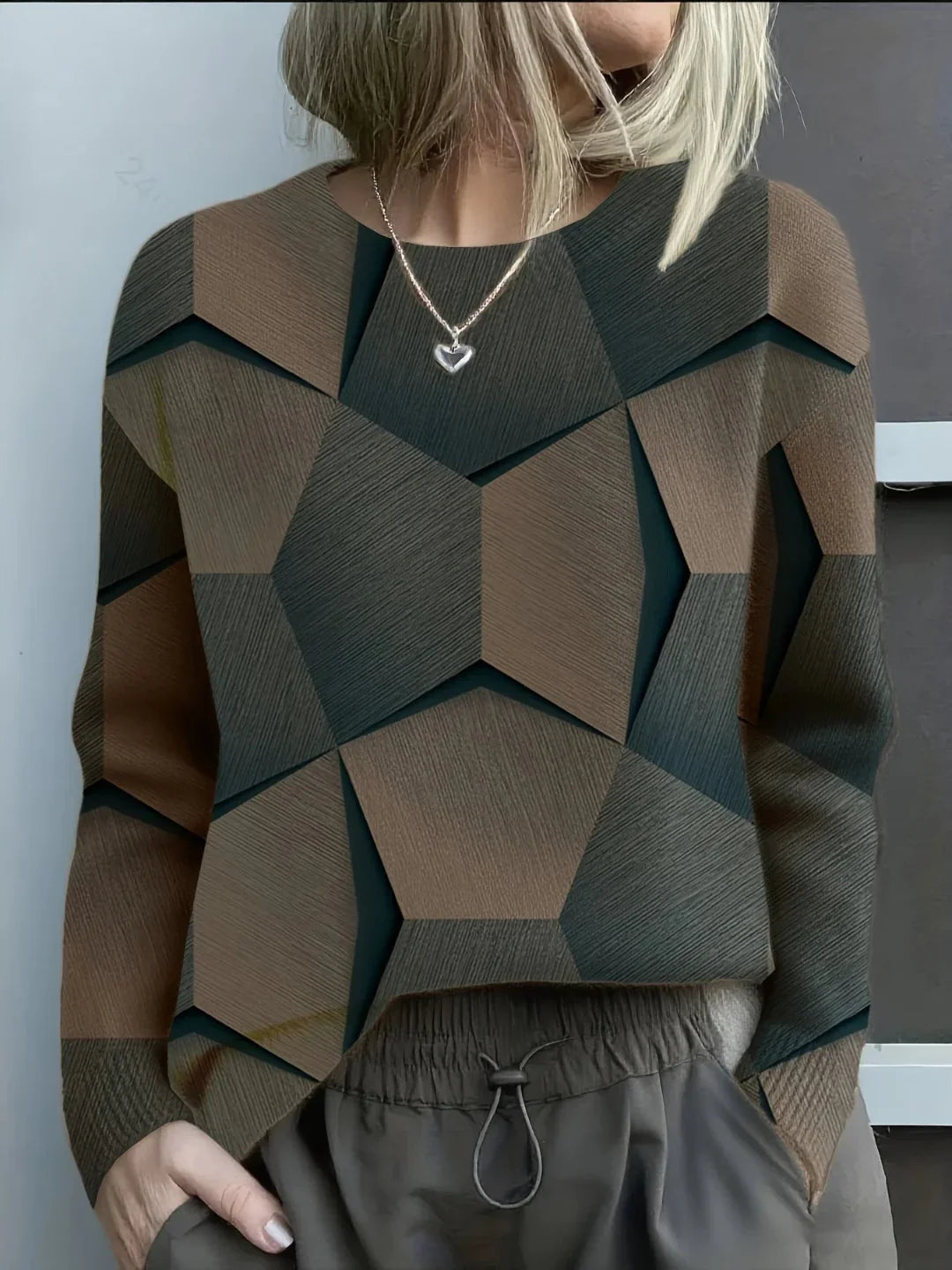 Bravina | Kötött Pulóver Geometrikus 3D Mintával