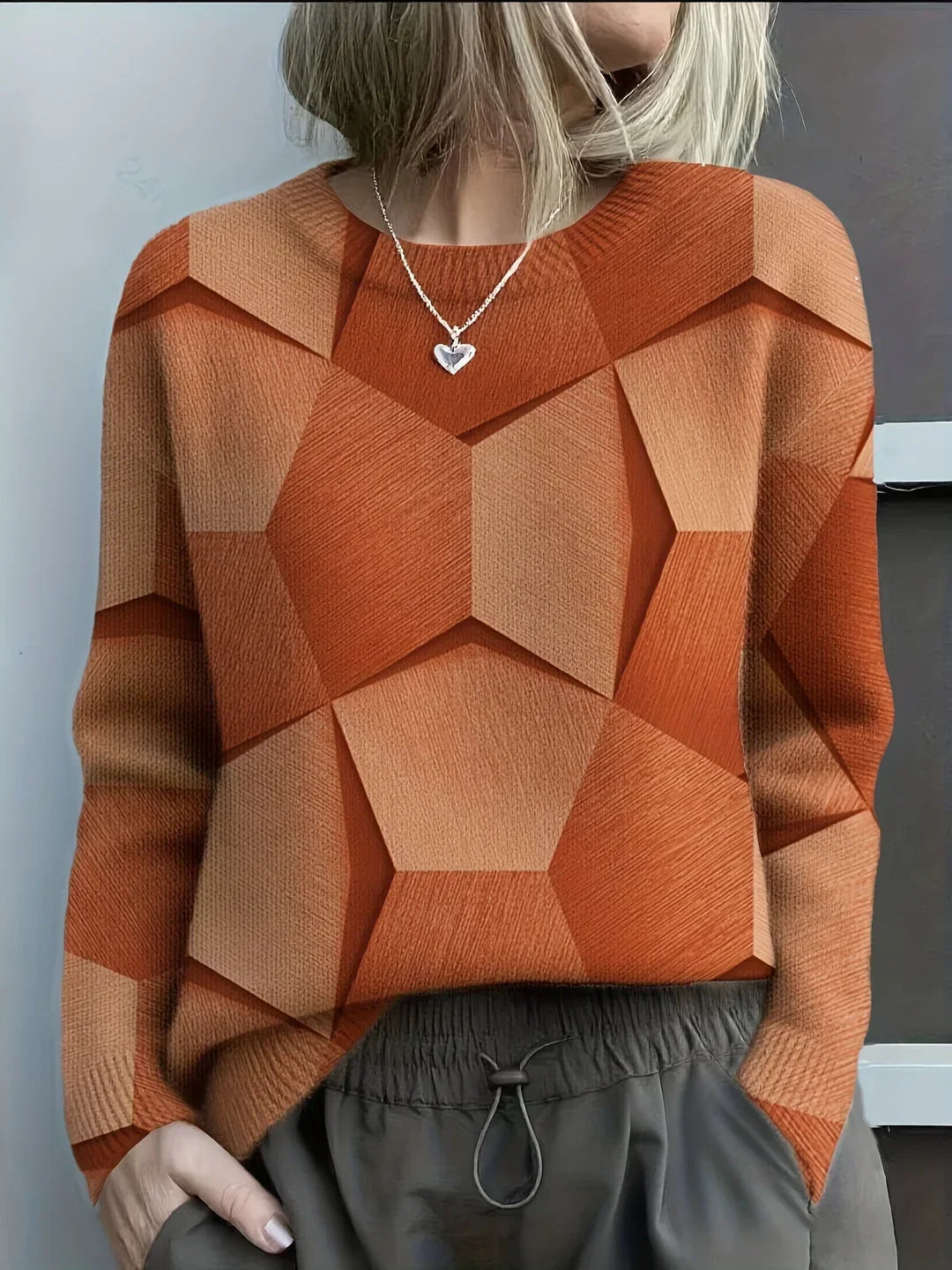 Bravina | Kötött Pulóver Geometrikus 3D Mintával