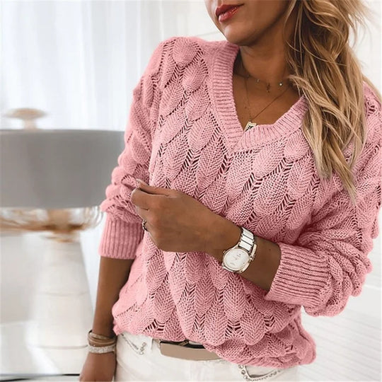 Fiorella | Elegáns Pamut V-nyakú Pulóver