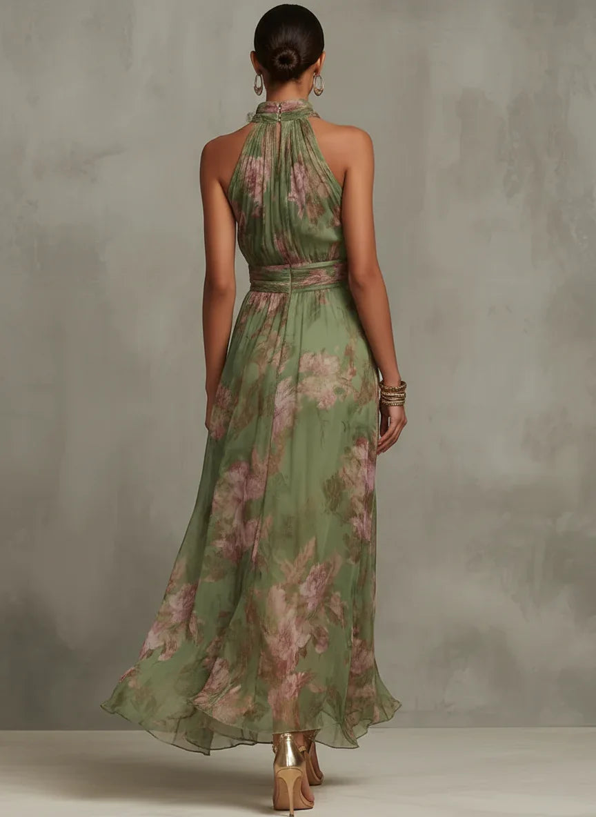 Fleur | Elegáns virágmintás halter maxi ruha