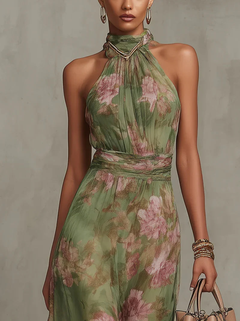 Fleur | Elegáns virágmintás halter maxi ruha