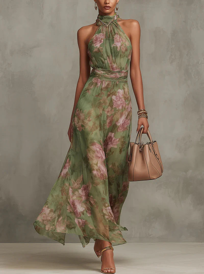 Fleur | Elegáns virágmintás halter maxi ruha